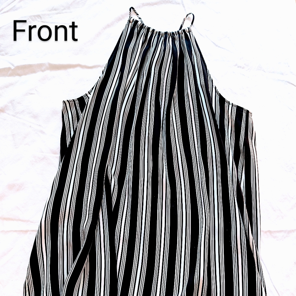 Loft black, white, baby blue, striped halter top